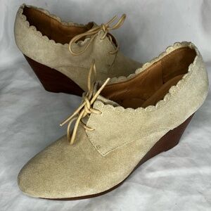 Jack Rogers Olivia suede scalloped wedge bootie 8